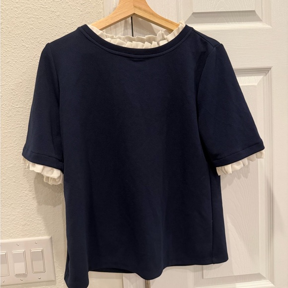 Ann Taylor Tops - Ann Taylor Navy Top with Cream Ruffle Trim